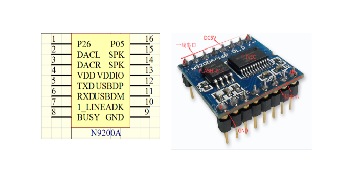 九芯N9200A語音MP3模塊管腳圖 九芯N9200A語音MP3模塊管腳圖